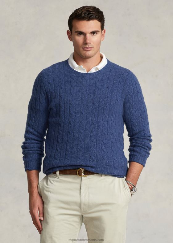 rustic marine heather bărbați Ralph Lauren iconicul pulover din cașmir tricot în cablu 046881674