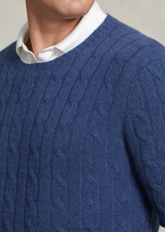 rustic marine heather bărbați Ralph Lauren iconicul pulover din cașmir tricot în cablu 046881674