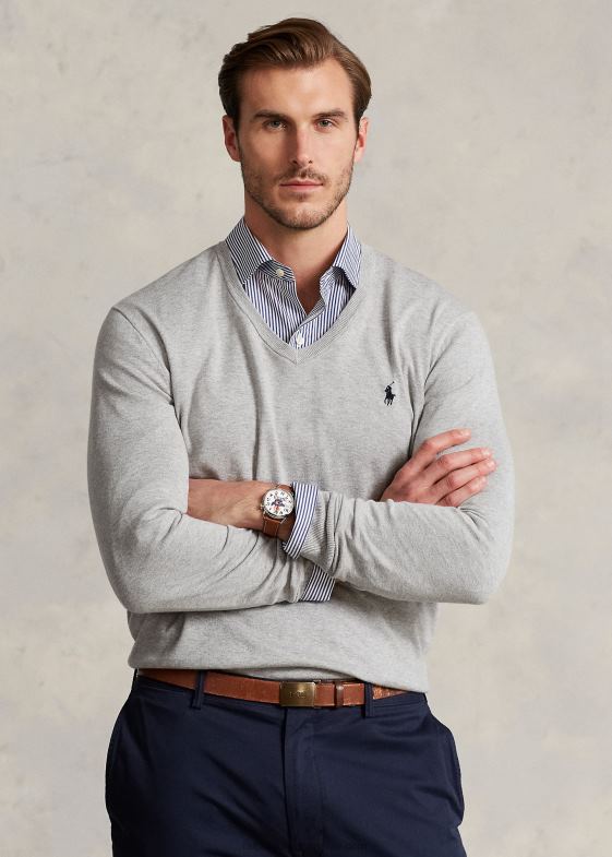 si peste erica bărbați Ralph Lauren pulover din bumbac cu decolteu în V 046881316