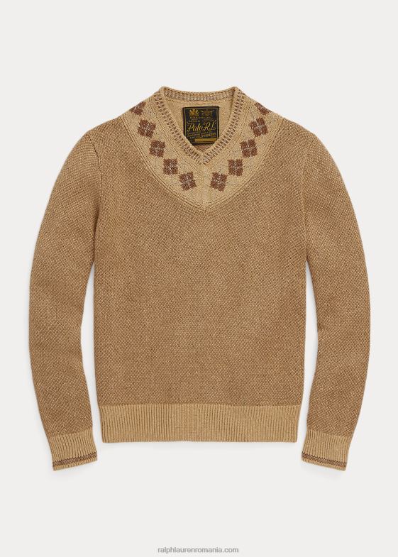 tan multi bărbați Ralph Lauren pulover de cricket din in-mătase cu garnitură argyle 046888441