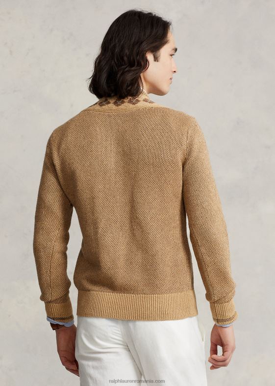 tan multi bărbați Ralph Lauren pulover de cricket din in-mătase cu garnitură argyle 046888441