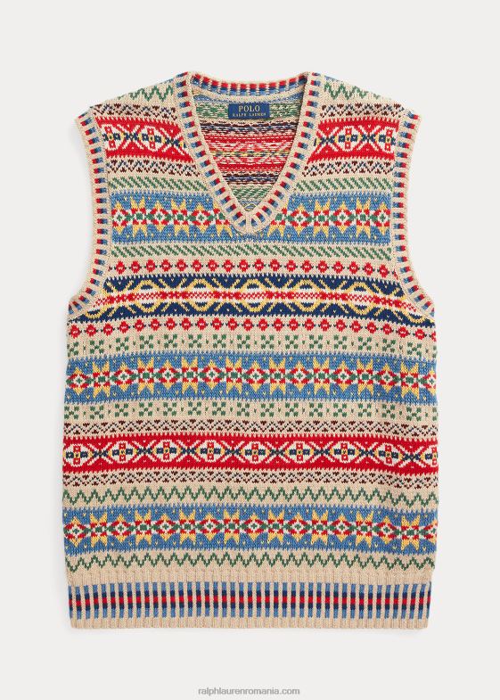 tan multi bărbați Ralph Lauren vesta pulover din bumbac-in fair isle 046888464