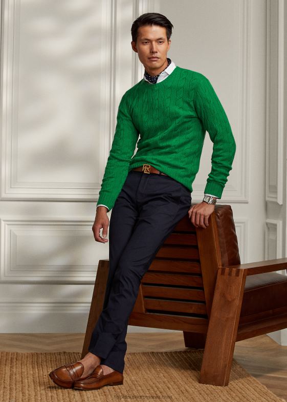 verde nautic bărbați Ralph Lauren pulover din cașmir din tricot cablu 0468877