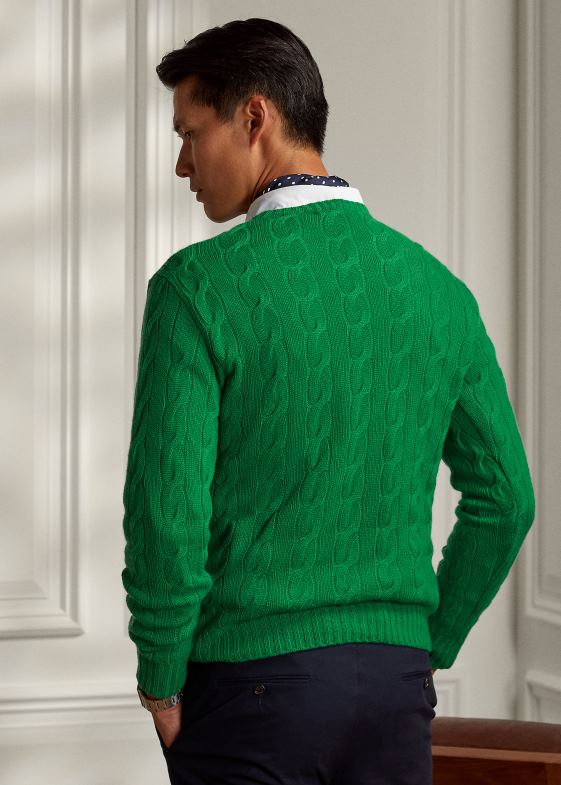 verde nautic bărbați Ralph Lauren pulover din cașmir din tricot cablu 0468877
