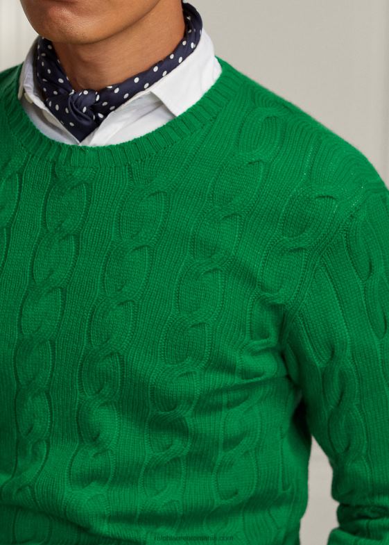 verde nautic bărbați Ralph Lauren pulover din cașmir din tricot cablu 0468877