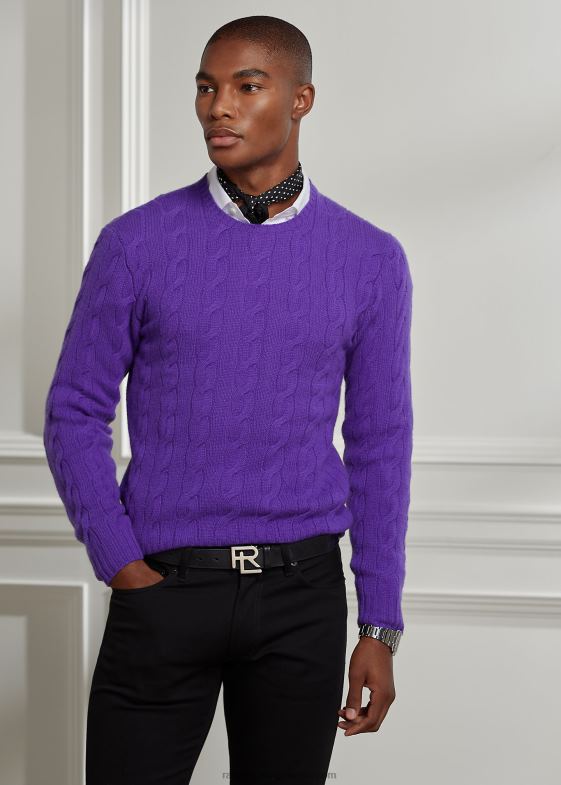 violet clasic bărbați Ralph Lauren pulover din cașmir din tricot cablu 0468874