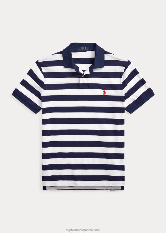 Newport bleumarin/alb bărbați Ralph Lauren tricou polo cu ochiuri în dungi, cu potrivire clasică 046888429
