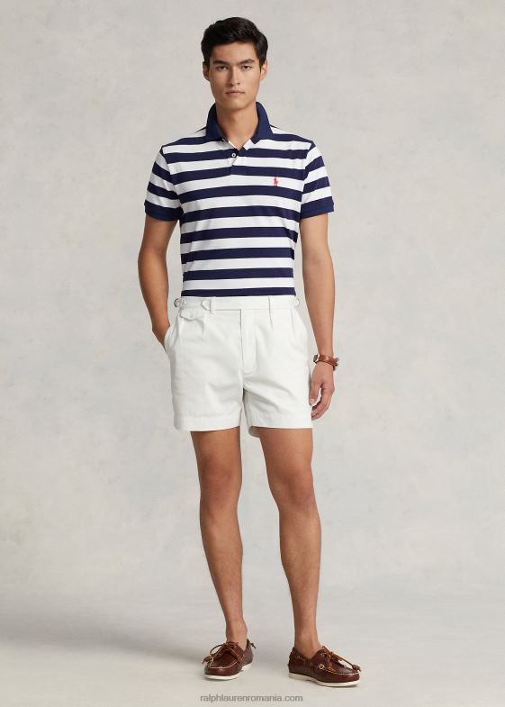 Newport bleumarin/alb bărbați Ralph Lauren tricou polo cu ochiuri în dungi, cu potrivire clasică 046888429