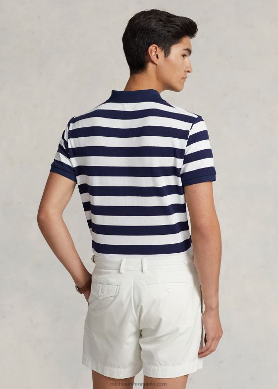 Newport bleumarin/alb bărbați Ralph Lauren tricou polo cu ochiuri în dungi, cu potrivire clasică 046888429