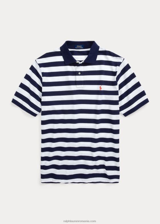 Newport bleumarin/alb bărbați Ralph Lauren tricou polo cu plasă în dungi 046881492