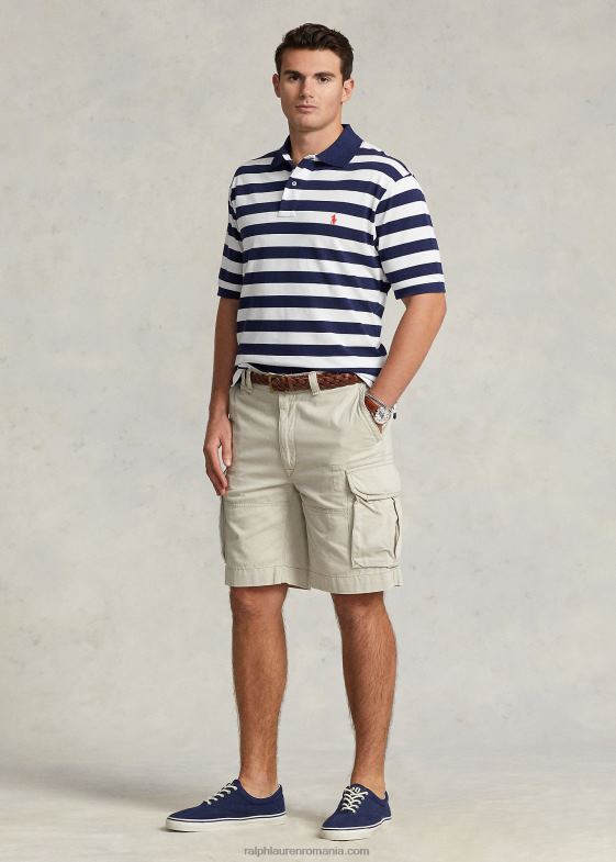 Newport bleumarin/alb bărbați Ralph Lauren tricou polo cu plasă în dungi 046881492