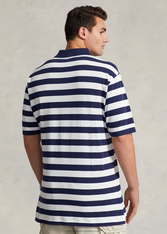 Newport bleumarin/alb bărbați Ralph Lauren tricou polo cu plasă în dungi 046881492