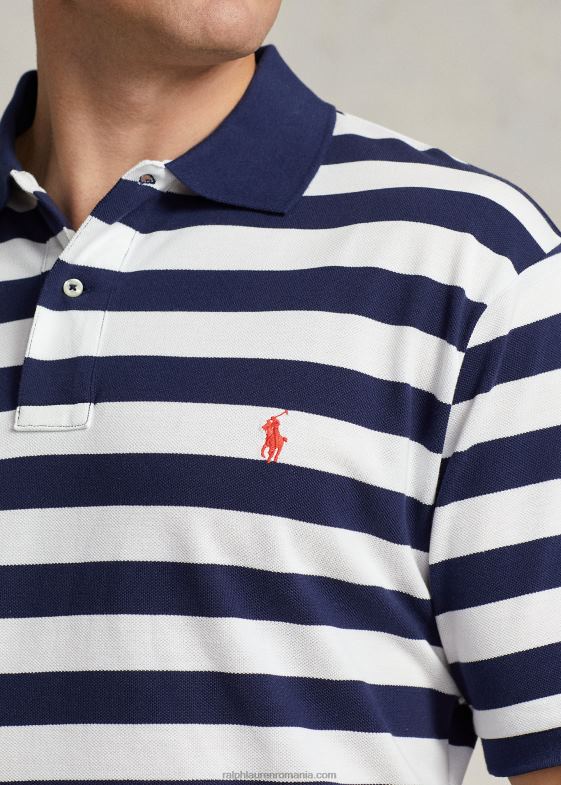 Newport bleumarin/alb bărbați Ralph Lauren tricou polo cu plasă în dungi 046881492