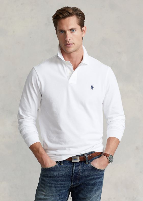 alb bărbați Ralph Lauren Tricou polo cu mânecă lungă din plasă 04688151