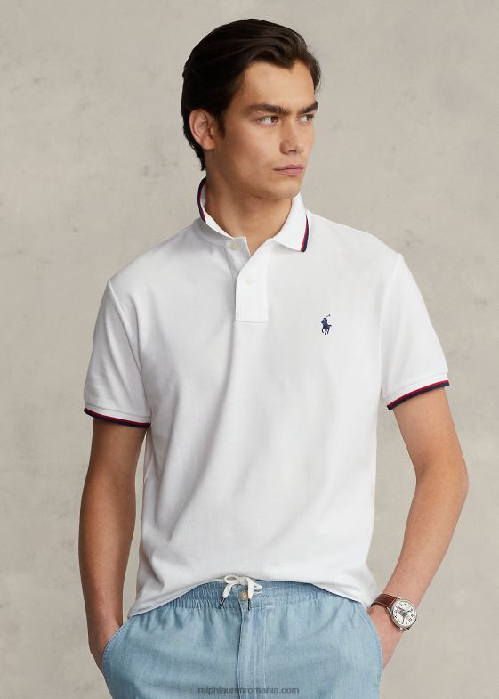 alb bărbați Ralph Lauren tricou polo cu ochiuri clasice 04688582