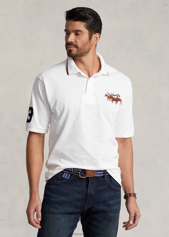 alb bărbați Ralph Lauren tricou polo cu plasă triplu ponei 046881649