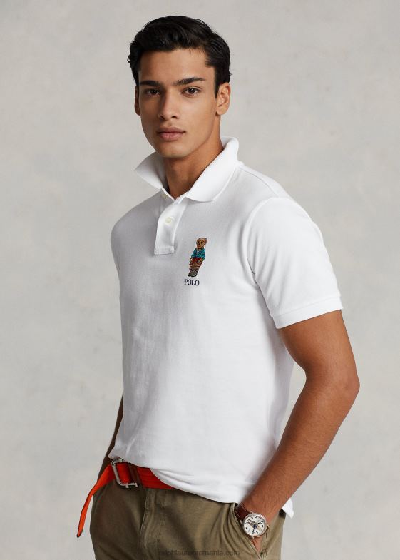 alb bărbați Ralph Lauren tricou polo personalizat slim fit 046881206