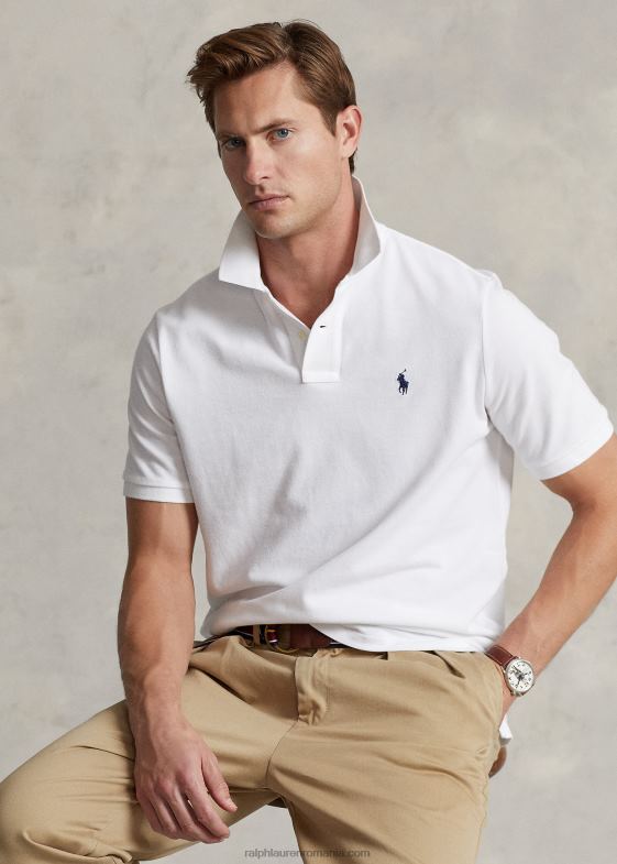 alb/marinier bărbați Ralph Lauren tricou polo slim fit din plasă 046881