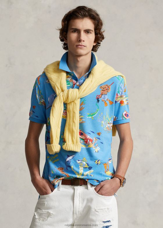 ligile se termină cu albastru bărbați Ralph Lauren cămașă polo cu ochiuri de plasă ursuleț cu potrivire clasică 04688521