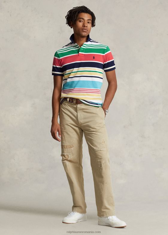 multi alb bărbați Ralph Lauren tricou polo cu ochiuri în dungi, cu potrivire clasică 04688555