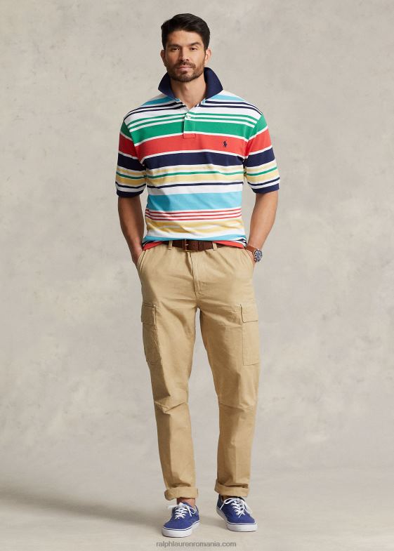 multi alb bărbați Ralph Lauren tricou polo cu plasă în dungi 046881469