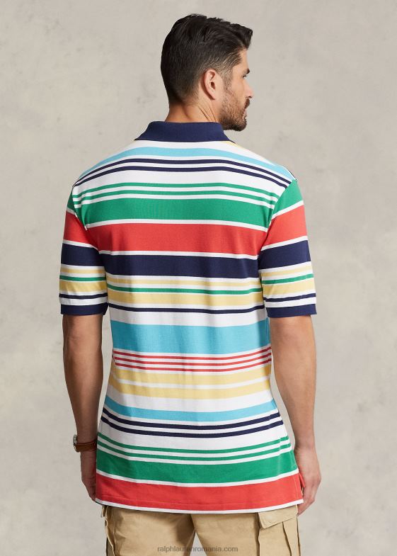 multi alb bărbați Ralph Lauren tricou polo cu plasă în dungi 046881469