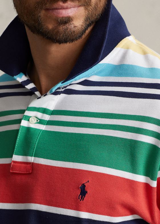 multi alb bărbați Ralph Lauren tricou polo cu plasă în dungi 046881469