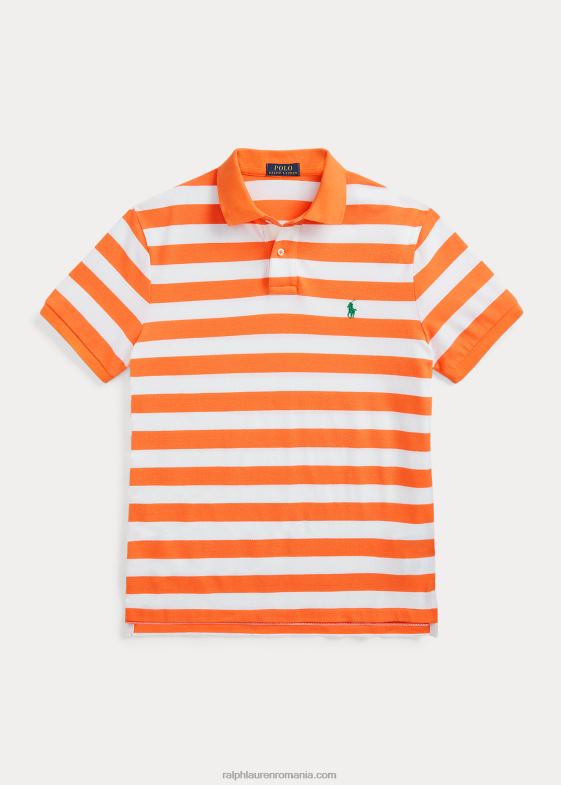 portocaliu optic/alb bărbați Ralph Lauren tricou polo cu ochiuri în dungi, cu potrivire clasică 046888427