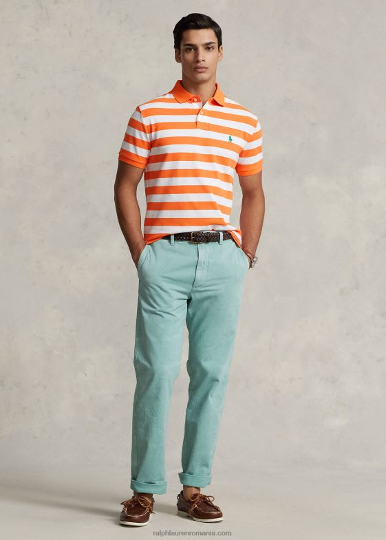 portocaliu optic/alb bărbați Ralph Lauren tricou polo cu ochiuri în dungi, cu potrivire clasică 046888427