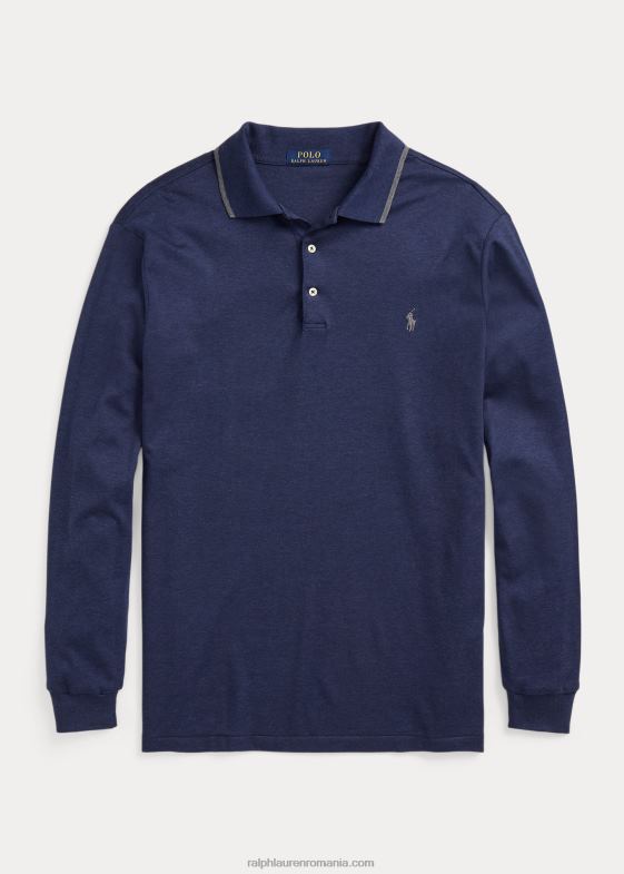 primăvară navy heather bărbați Ralph Lauren tricou polo din bumbac moale cu maneca lunga 046881927