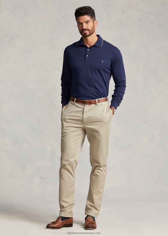 primăvară navy heather bărbați Ralph Lauren tricou polo din bumbac moale cu maneca lunga 046881927