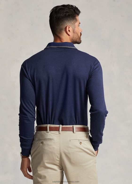 primăvară navy heather bărbați Ralph Lauren tricou polo din bumbac moale cu maneca lunga 046881927