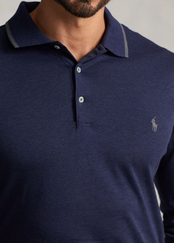 primăvară navy heather bărbați Ralph Lauren tricou polo din bumbac moale cu maneca lunga 046881927