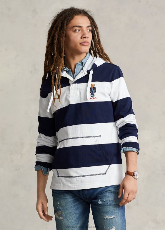 cruise navy/alb bărbați Ralph Lauren tricou de rugby cu glugă din tricou de urs polo 04688665
