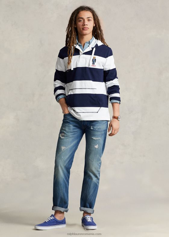 cruise navy/alb bărbați Ralph Lauren tricou de rugby cu glugă din tricou de urs polo 04688665