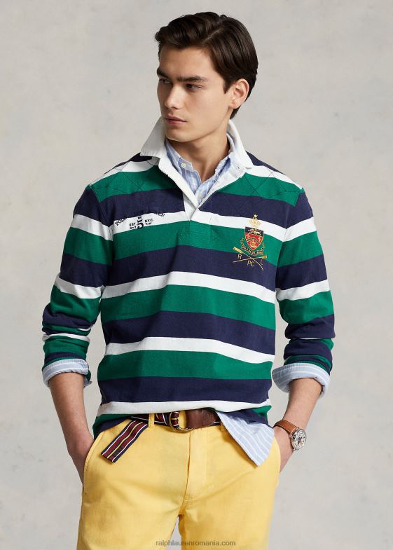 multi verde atletic bărbați Ralph Lauren tricou de rugby din tricou cu dungi, cu potrivire clasică 04688797