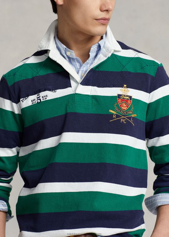 multi verde atletic bărbați Ralph Lauren tricou de rugby din tricou cu dungi, cu potrivire clasică 04688797