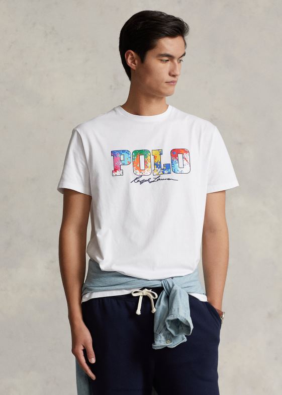 alb bărbați Ralph Lauren tricou din tricou cu logo cu potrivire clasică 04688386