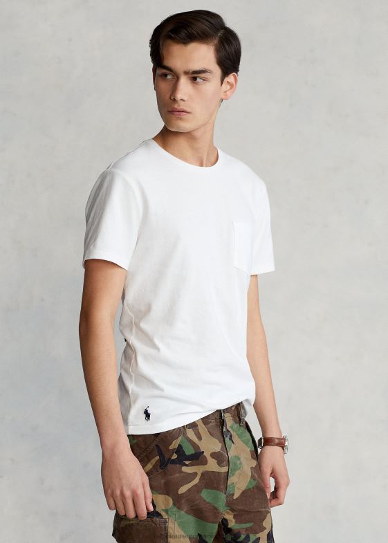 alb bărbați Ralph Lauren tricou personalizat slim fit cu buzunar din jerse 04688343