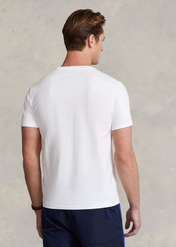 alb bărbați Ralph Lauren tricou personalizat slim fit din jerseu cu decolteu 04688463