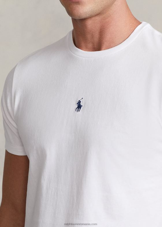 alb bărbați Ralph Lauren tricou personalizat slim fit din jerseu cu decolteu 04688463
