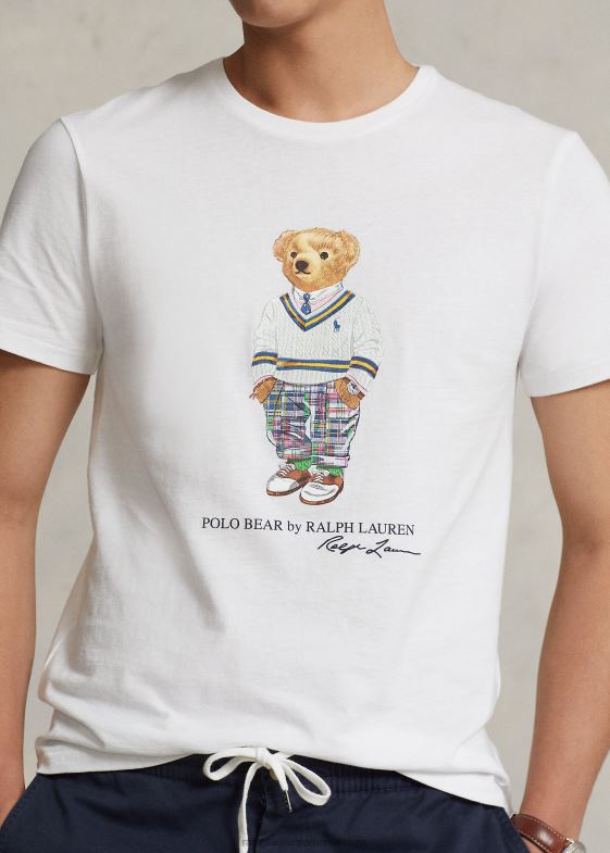 alb prep hampton bear bărbați Ralph Lauren tricou din jerseu de urs polo cu potrivire clasică 04688522