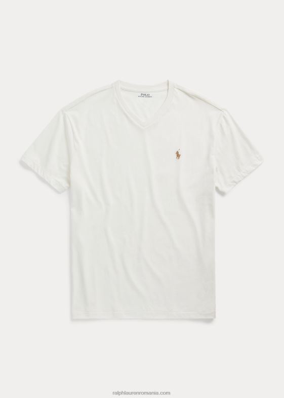 deckwash alb bărbați Ralph Lauren tricou din jerseu cu decolteu în V cu potrivire clasică 04688203