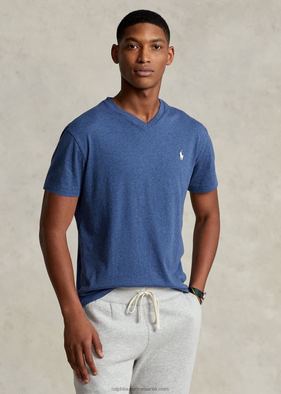 derby blue heather bărbați Ralph Lauren tricou din jerseu cu decolteu în V cu potrivire clasică 04688213