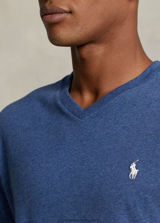 derby blue heather bărbați Ralph Lauren tricou din jerseu cu decolteu în V cu potrivire clasică 04688213