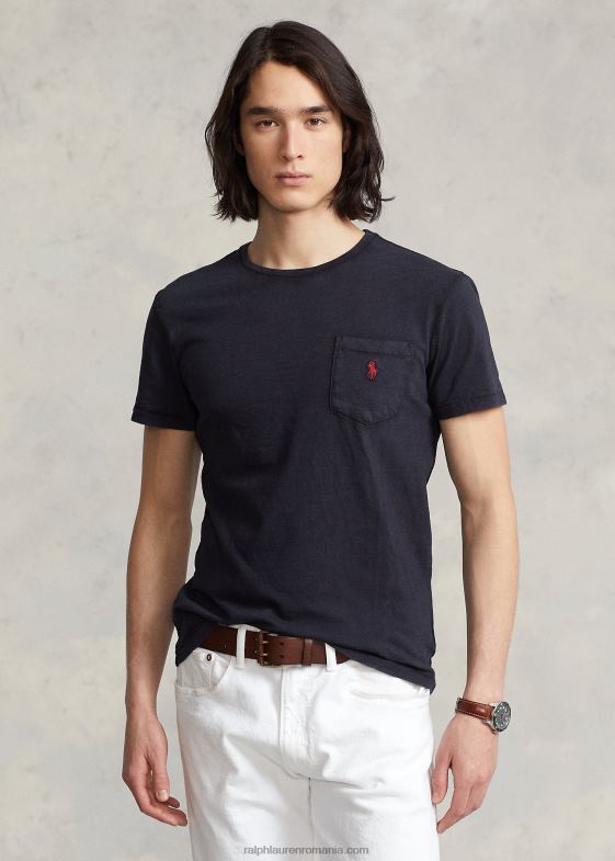 negru bărbați Ralph Lauren tricou personalizat slim fit cu buzunar din jerse 04688316