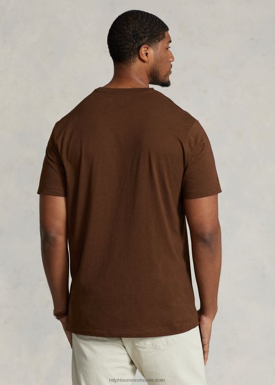 ramură maro bărbați Ralph Lauren tricou din jerseu cu decolteu 046888709