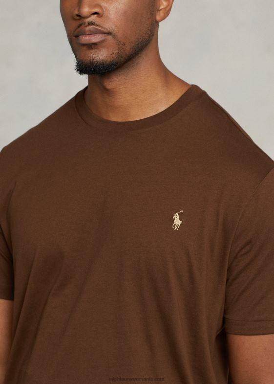 ramură maro bărbați Ralph Lauren tricou din jerseu cu decolteu 046888709