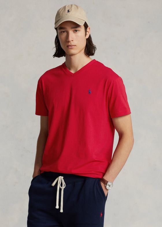 rl 2000 rosu bărbați Ralph Lauren tricou din jerseu cu decolteu în V cu potrivire clasică 04688210