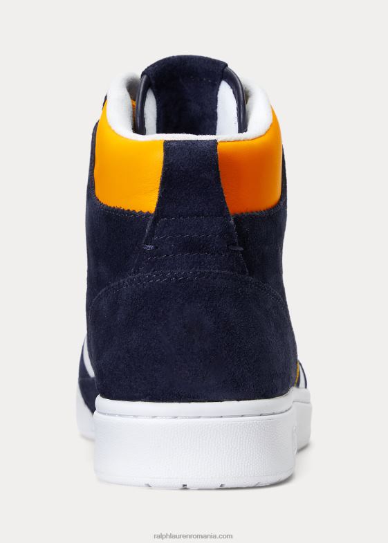 bleumarin/alb/galben bărbați Ralph Lauren adidași înalți din piele și piele de căprioară curte 046881987